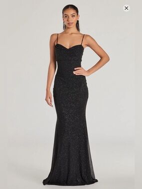 Windsor Black Sparkle Sweetheart Neck Spaghetti-Strap Maxi Mermaid Dress Large